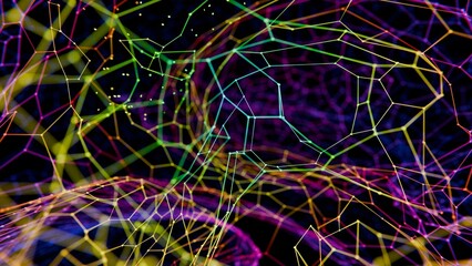 Abstract Digital Brain Wireframe Network Mesh in Red and Blue Gradient