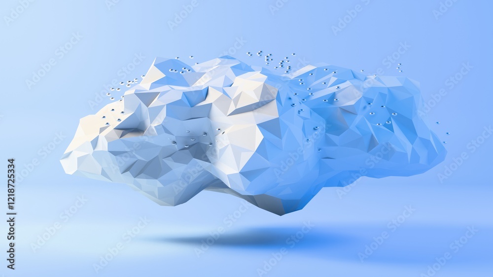 Poster abstract polygonal cloud with metallic droplets on blue background