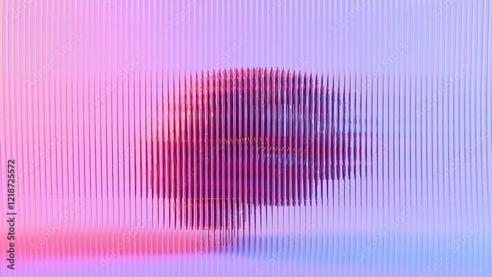 Poster Blurred Abstract Brain Behind Transparent Wave Panel with Neon Lighting..