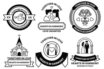 set of illustrations in the concept of Love and Valentines in line drawing style