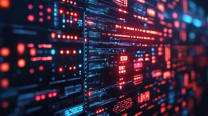 Futuristic Data Visualization with Glowing Lines and Patterns in Red and Blue Tones for Technology Themes