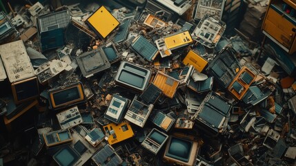 Pile of Discarded Vintage Televisions in Urban Junkyard Scene