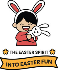 A cartoon of a girl holding a rabbit