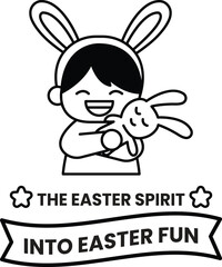 A cartoon of a girl holding a rabbit