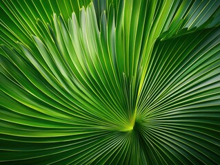 Obraz premium Vibrant palm frond macro texture tropical environment nature close-up lush greenery detailed perspective bold