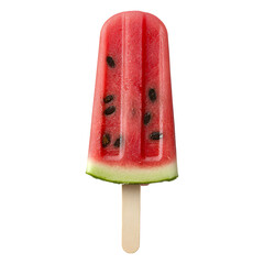 A refreshing watermelon popsicle on a stick isolated on transparent background, cut out, PNG 3D Digital Art.