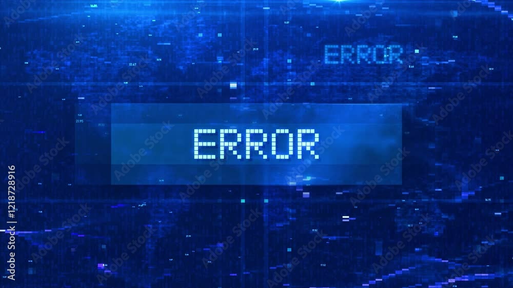 Wall mural error digital text animation over futuristic world map and hud effects