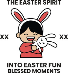 A cartoon of a girl holding a rabbit and the words