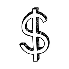 Hand drawn dollar currency symbol. Brush stroke doodle. Single element for design
