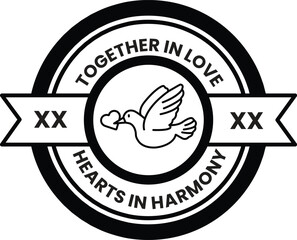 A circle with a white bird and a heart