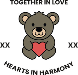 A teddy bear holding a heart in a background with the words