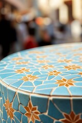 Fototapeta premium Trend-Driven Islamic Mosaic Art Vivid Blue and Gold Tiles in Marketscape - Cultural Celebration and Holiday Decor for Event Planners and Lifestyle Brands