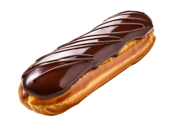 Delicious Eclair with Glossy Chocolate Icing Isolated on White Background png