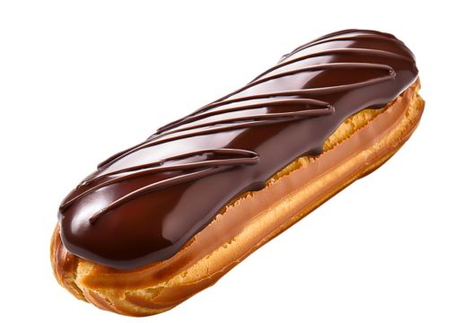 Delicious Eclair with Glossy Chocolate Icing Isolated on White Background png