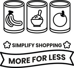 A poster with three cans of food and a bowl on it