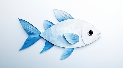 Whimsical Paper Fish Illustration with Textured Blue and White Hues