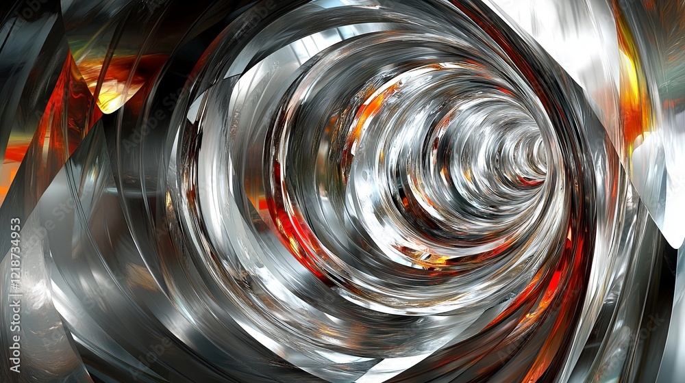 Poster Swirling metallic tunnel with vibrant colors creating a dynamic visual effect. Generative AI