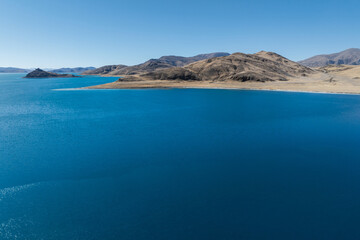 Aerial view of  beautiful Yamdrok Yumtso lake in Tibet, China