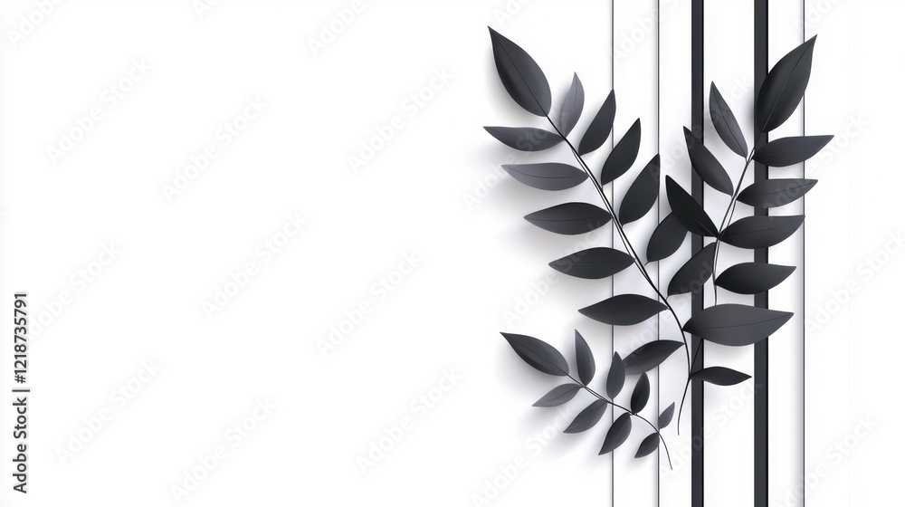 Fototapete minimalist abstract fern illustration with bold monochrome lines and geometric shapes, creating a mo
