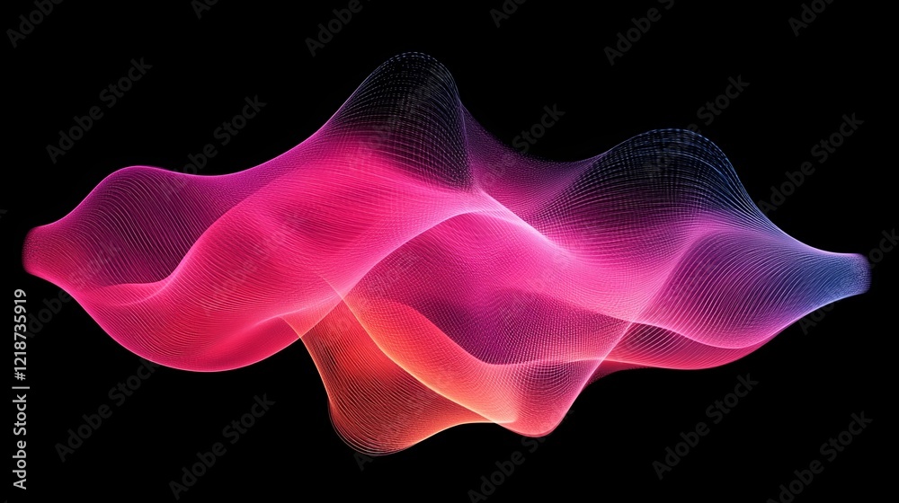 Poster colorful abstract wave patterns illustrating sound frequencies and movement in a digital space. gene