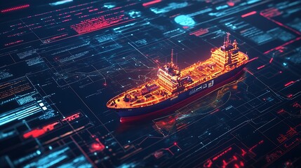 High-Tech Digital Navigation and Ship Systems with Detailed Blueprint Display : Generative AI