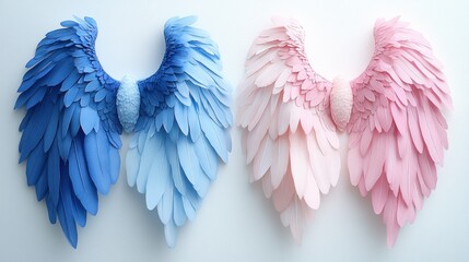 Obraz premium Paper wings, blue pink, studio, background white, craft