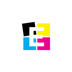 Negative Space Letter E With CMYK Color
