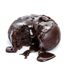 A decadent chocolate fondant with a molten center, isolated white background, post-impressionist art style