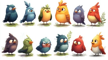 Obraz premium Big vector set with birds in cartoon style. Vector collection with birds in children's style