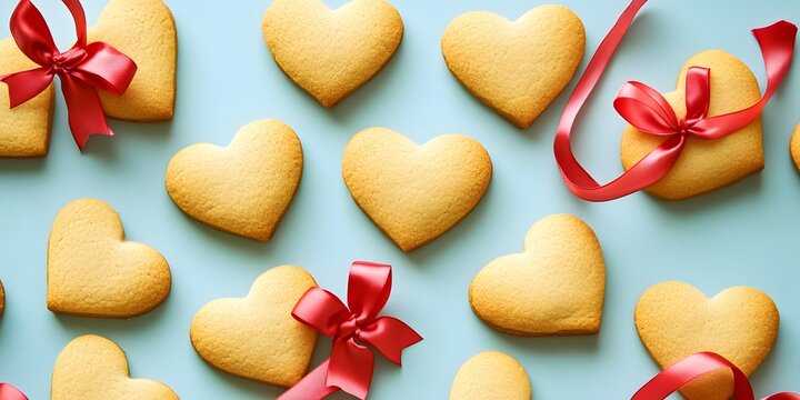 heart shaped cookies with ribbon