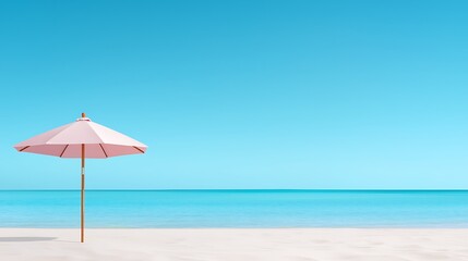 Tranquil Beach Scene with Pink Umbrella and Azure Ocean
