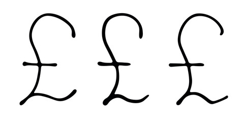 Obraz premium Hand drawn british pound currency symbol set Brush stroke doodle Single element for design