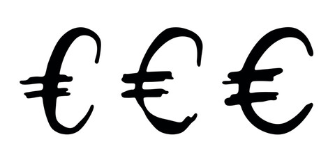 Obraz premium Hand drawn euro currency symbol set Brush stroke doodle Single element for design