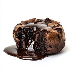 A decadent chocolate fondant with a molten center, isolated white background, post-impressionist art style