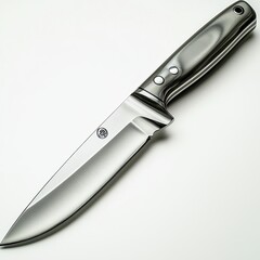 Fototapeta premium Sleek stainless steel chef knife on white background for culinary precision and kitchen style