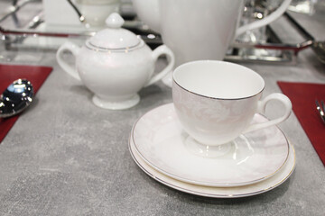 beautiful table setting, ceramic dishes on the table