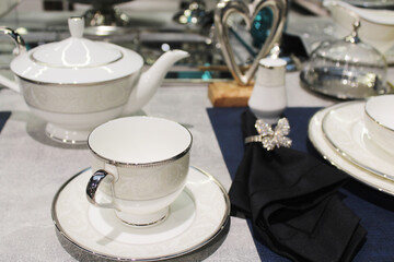 beautiful table setting, ceramic dishes on the table