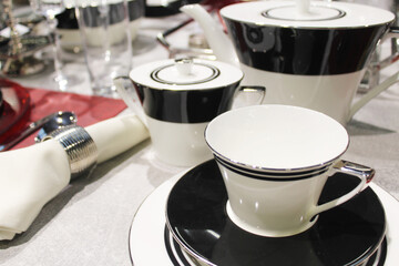 beautiful table setting, ceramic dishes on the table