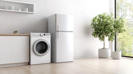 Minimalistic home with energy-efficient appliances and modern living room photography