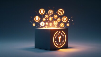 A 3D digital icon of a glowing neon 0 symbol burns on a red web design
