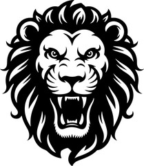 Illustration of a head of lion. Lion head mascot. Design element for logo, label, sign, poster, card. Vector illustration