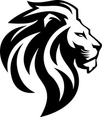 Illustration of a head of lion. Lion head mascot. Design element for logo, label, sign, poster, card. Vector illustration