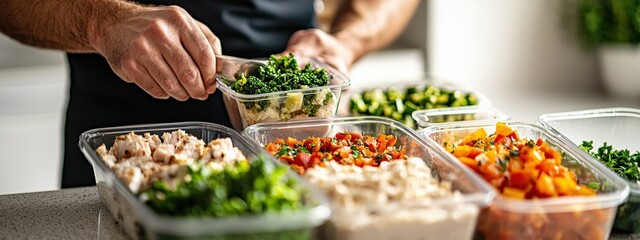 Obraz premium Meal Preparation with Fresh Ingredients and Healthy Vegetables in Clear Storage Containers in Kitchen Setting