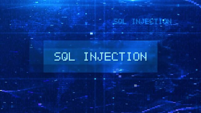 SQL Injection Digital Text Animation over Futuristic World Map and HUD Effects