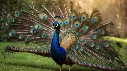 Obraz premium beautiful peacock flapping its wings in the morning