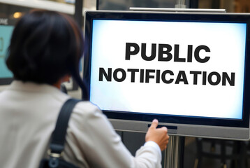 PUBLIC NOTIFICATION word text on tv screen