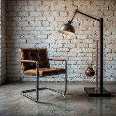 A sleek cantilever chair with a metal frame and leather or fabric seat, offering a modern and lightweight appearance.
