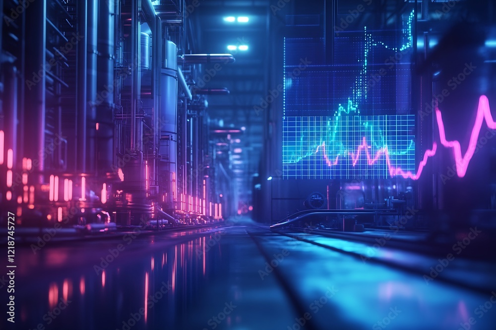 Poster Technological Corridor with Graphical Financial Data Display : Generative AI