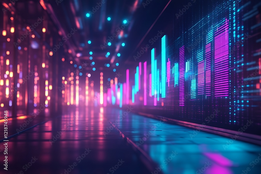 Poster futuristic neon digital chart in vibrant data center ambiance : generative ai
