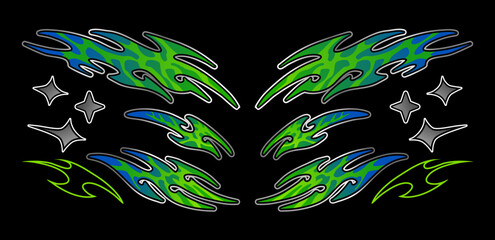 Green tribal livery design for racing cars or bike, classic jdm tribal livery element set © Neocozmo Graphic